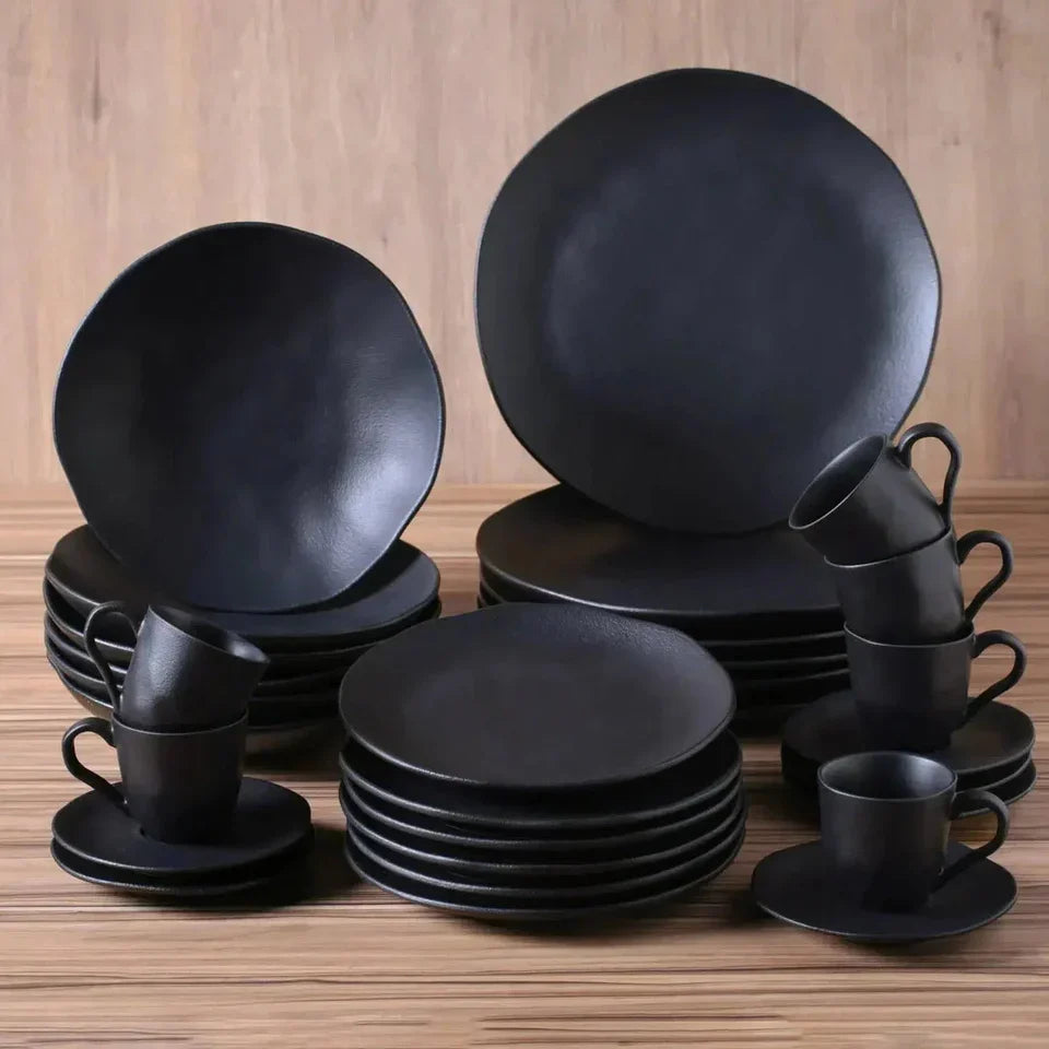 Aparelho de Jantar Stoneware Orgânico Preto Matte 30 Peças