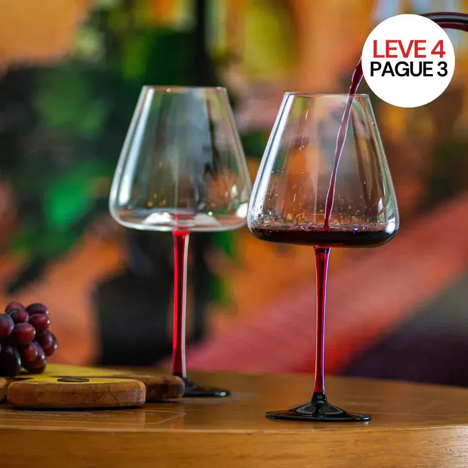 Leve 4, Pague 3: Kit Taças para Vinho em Cristal Linha Mirage Haste Vermelha 800ml