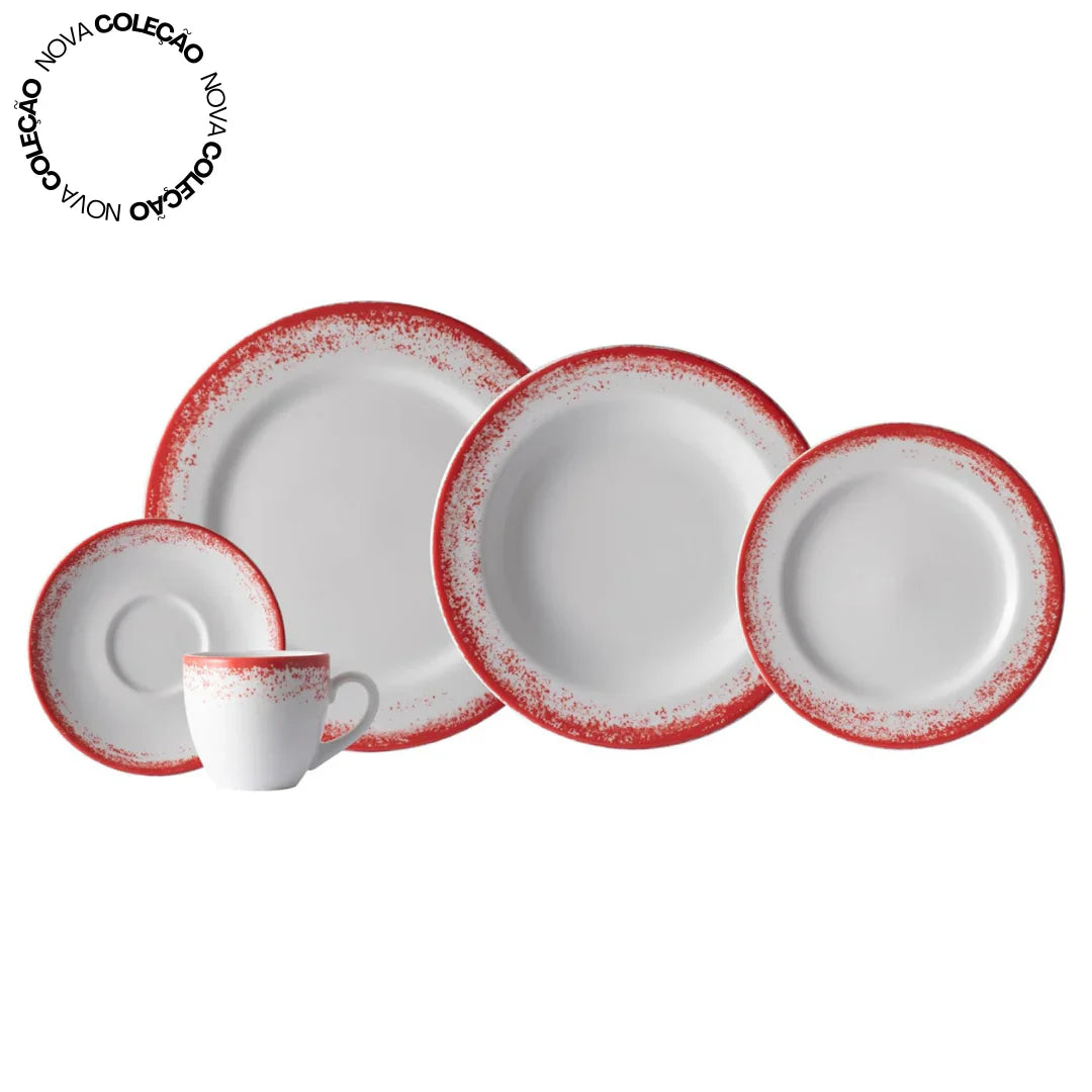 Aparelho de Jantar Decoração Névoa Vermelho 30 Peças